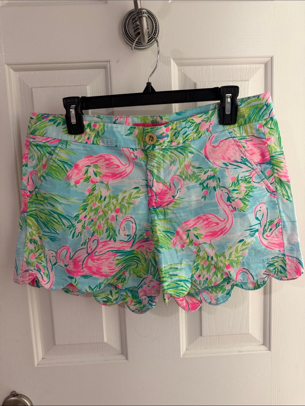 Lilly Pulitzer Tropical Flamingo Scallop Hem Shorts - Pink & Aqua